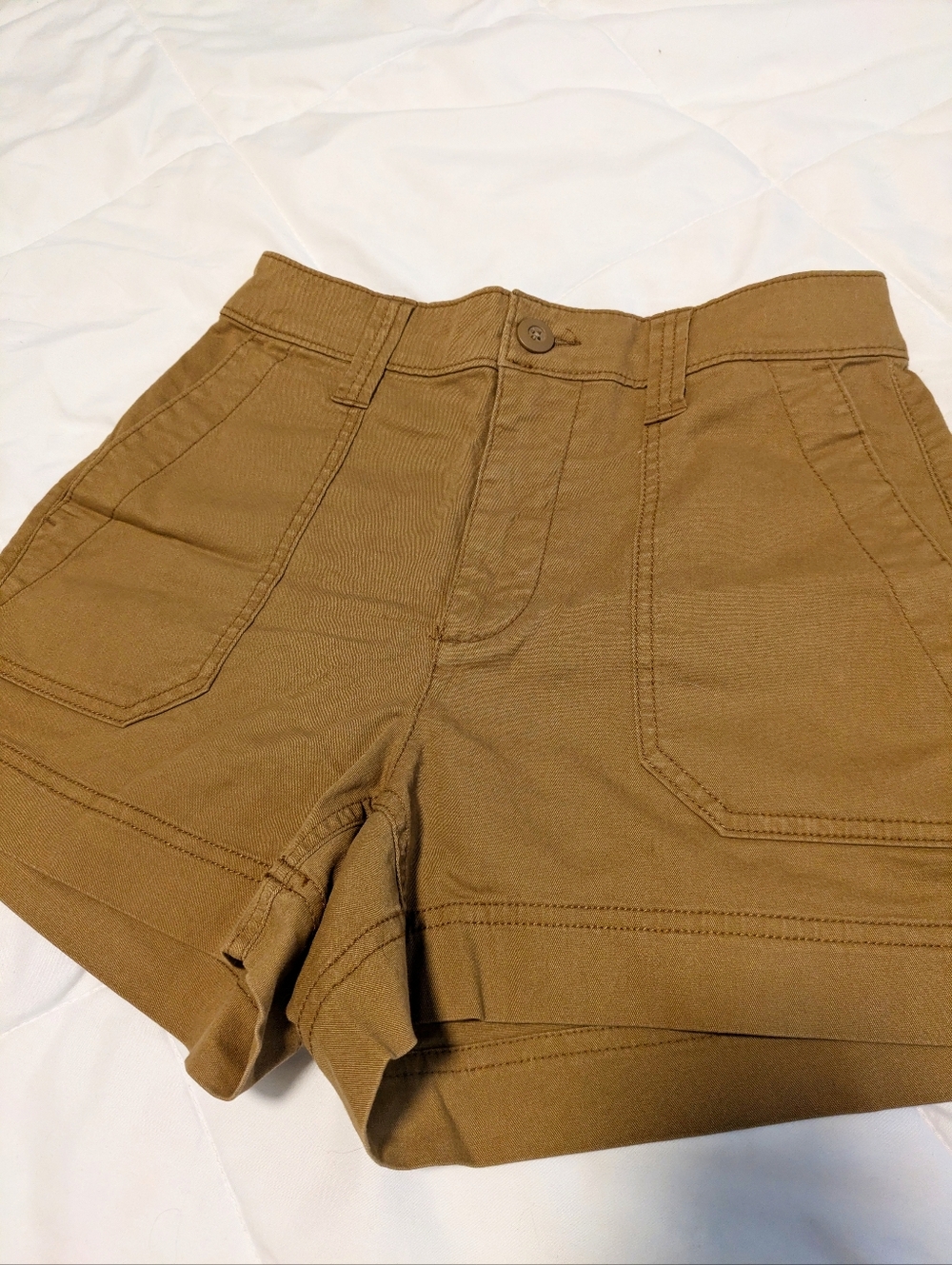 Stretchy Khaki Cotton Shorts - Picture 3 of 6
